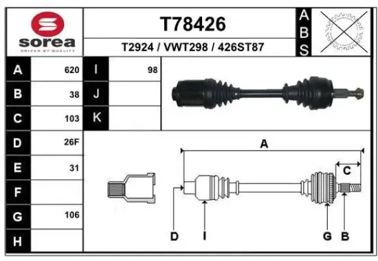 Antriebswelle Vorderachse rechts EAI T78426 Bild Antriebswelle Vorderachse rechts EAI T78426