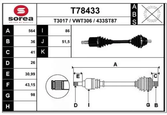 Antriebswelle Vorderachse links EAI T78433 Bild Antriebswelle Vorderachse links EAI T78433
