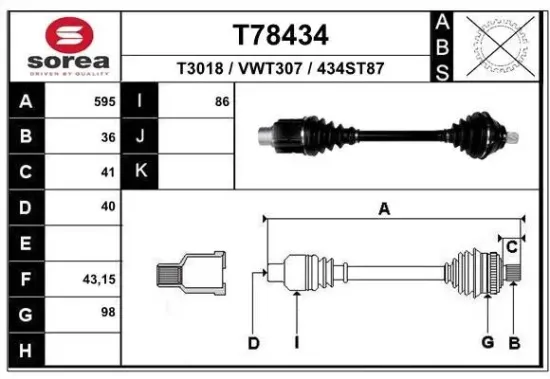 Antriebswelle Vorderachse rechts EAI T78434 Bild Antriebswelle Vorderachse rechts EAI T78434