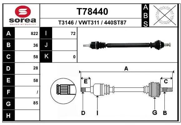 Antriebswelle Vorderachse rechts EAI T78440