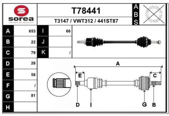 Antriebswelle Vorderachse links EAI T78441 Bild Antriebswelle Vorderachse links EAI T78441