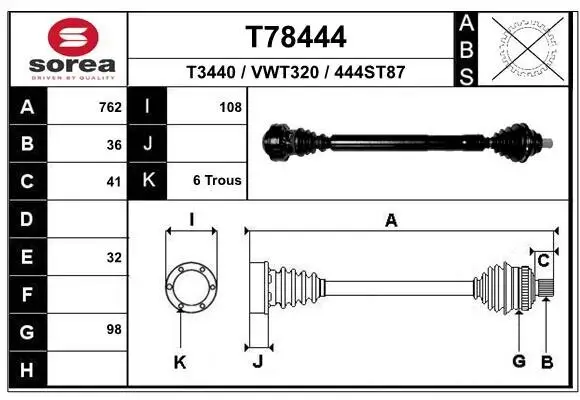 Antriebswelle Vorderachse rechts EAI T78444