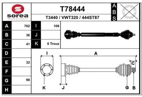 Antriebswelle Vorderachse rechts EAI T78444 Bild Antriebswelle Vorderachse rechts EAI T78444
