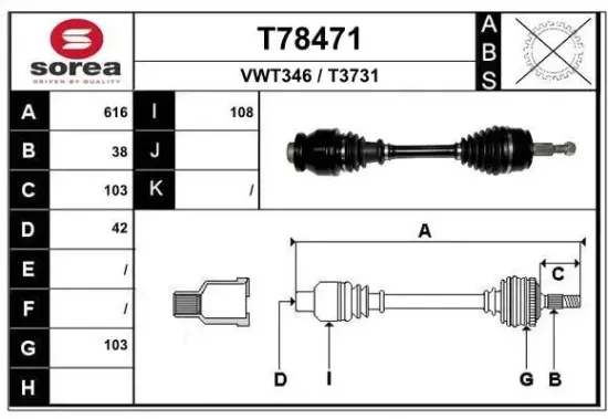 Antriebswelle Vorderachse links EAI T78471 Bild Antriebswelle Vorderachse links EAI T78471
