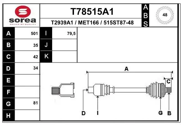 Antriebswelle Vorderachse links EAI T78515A1