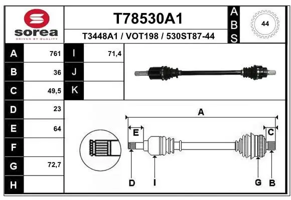 Antriebswelle Hinterachse links Hinterachse rechts EAI T78530A1