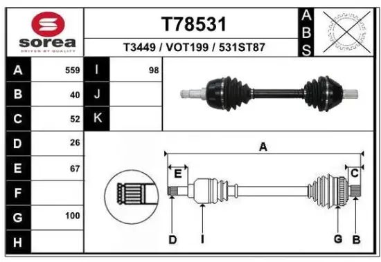 Antriebswelle Vorderachse links EAI T78531 Bild Antriebswelle Vorderachse links EAI T78531