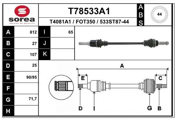 Antriebswelle Hinterachse links Hinterachse rechts EAI T78533A1