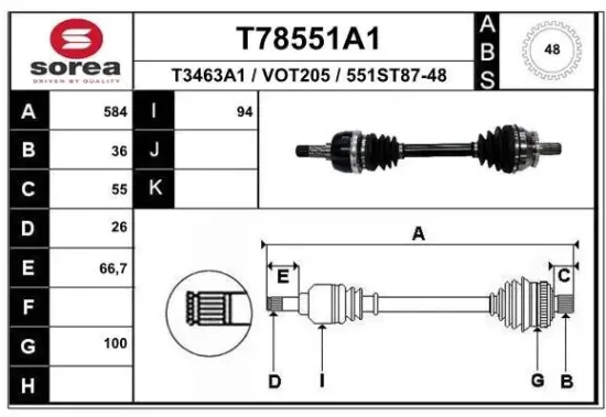 Antriebswelle Vorderachse links EAI T78551A1 Bild Antriebswelle Vorderachse links EAI T78551A1