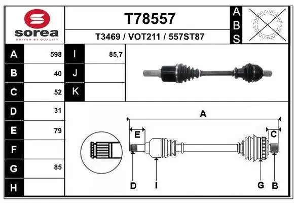 Antriebswelle Vorderachse links EAI T78557