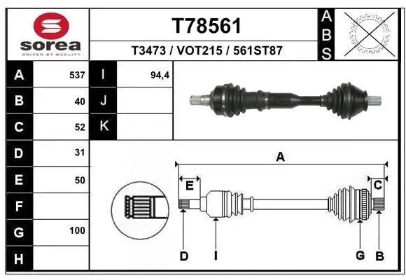 Antriebswelle Vorderachse links EAI T78561