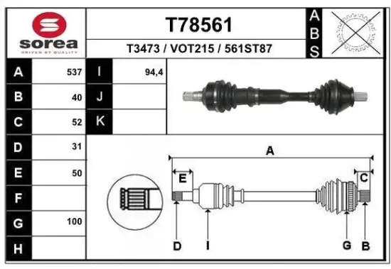 Antriebswelle Vorderachse links EAI T78561 Bild Antriebswelle Vorderachse links EAI T78561