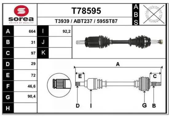 Antriebswelle Vorderachse links EAI T78595 Bild Antriebswelle Vorderachse links EAI T78595