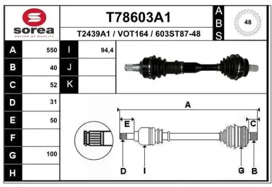 Antriebswelle Vorderachse links EAI T78603A1 Bild Antriebswelle Vorderachse links EAI T78603A1
