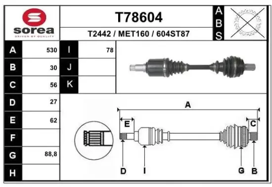 Antriebswelle Vorderachse rechts EAI T78604 Bild Antriebswelle Vorderachse rechts EAI T78604