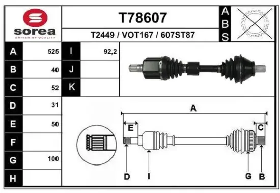 Antriebswelle Vorderachse links EAI T78607 Bild Antriebswelle Vorderachse links EAI T78607