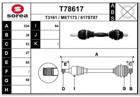 Antriebswelle Vorderachse links EAI T78617 Bild Antriebswelle Vorderachse links EAI T78617