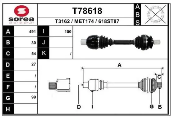 Antriebswelle Vorderachse rechts EAI T78618 Bild Antriebswelle Vorderachse rechts EAI T78618
