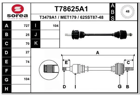 Antriebswelle Hinterachse links Hinterachse rechts EAI T78625A1