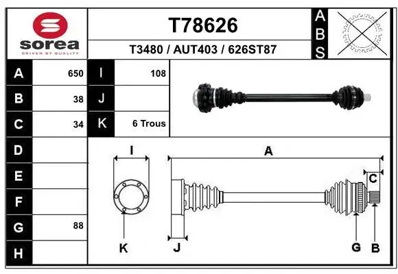 Antriebswelle Hinterachse links Hinterachse rechts EAI T78626