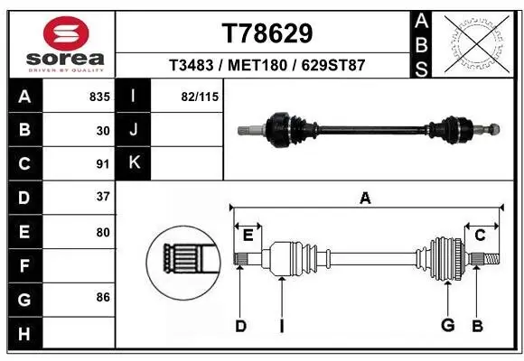 Antriebswelle Hinterachse links Hinterachse rechts EAI T78629