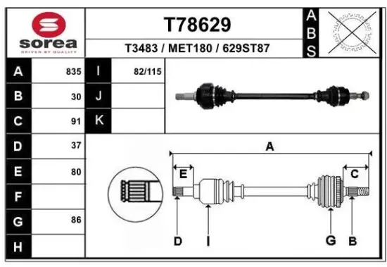 Antriebswelle Hinterachse links Hinterachse rechts EAI T78629 Bild Antriebswelle Hinterachse links Hinterachse rechts EAI T78629