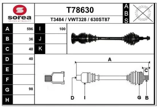 Antriebswelle Vorderachse rechts EAI T78630 Bild Antriebswelle Vorderachse rechts EAI T78630