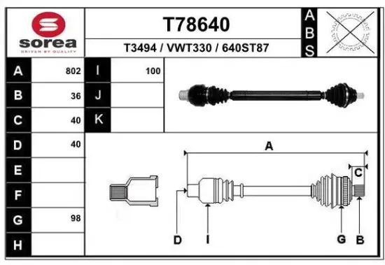 Antriebswelle Vorderachse rechts EAI T78640 Bild Antriebswelle Vorderachse rechts EAI T78640