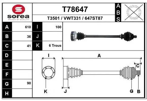 Antriebswelle Hinterachse links EAI T78647