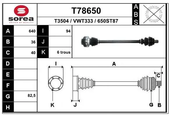 Antriebswelle Hinterachse rechts EAI T78650
