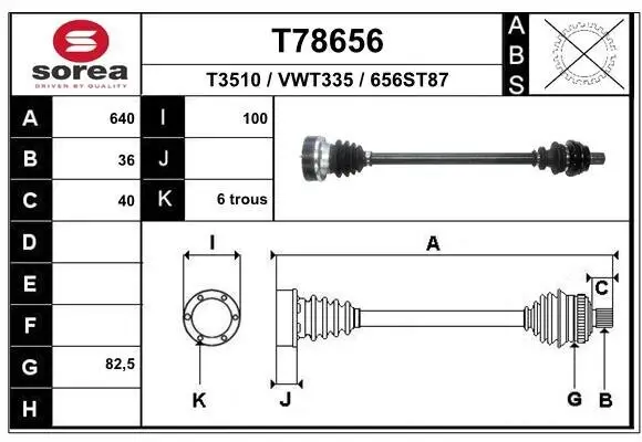 Antriebswelle Hinterachse rechts EAI T78656