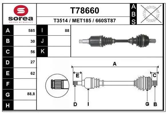 Antriebswelle Vorderachse rechts EAI T78660