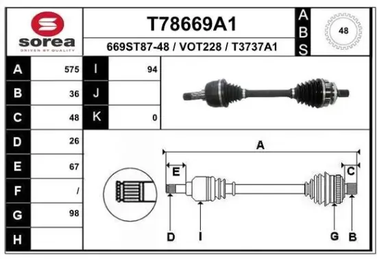 Antriebswelle Vorderachse links EAI T78669A1 Bild Antriebswelle Vorderachse links EAI T78669A1
