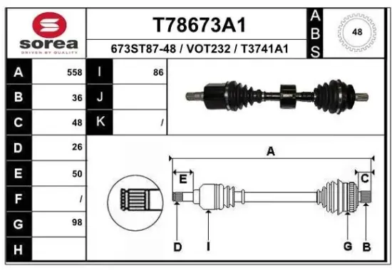 Antriebswelle Vorderachse links EAI T78673A1 Bild Antriebswelle Vorderachse links EAI T78673A1