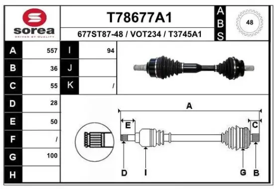 Antriebswelle Vorderachse links EAI T78677A1 Bild Antriebswelle Vorderachse links EAI T78677A1