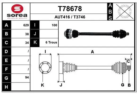 Antriebswelle Hinterachse links Hinterachse rechts EAI T78678