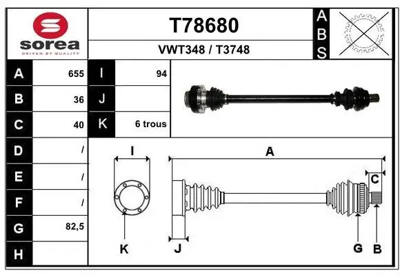 Antriebswelle Hinterachse rechts EAI T78680