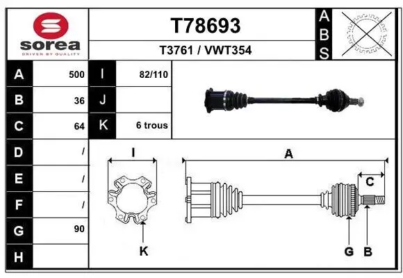 Antriebswelle Vorderachse links EAI T78693
