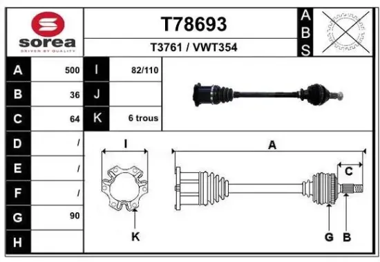 Antriebswelle Vorderachse links EAI T78693 Bild Antriebswelle Vorderachse links EAI T78693