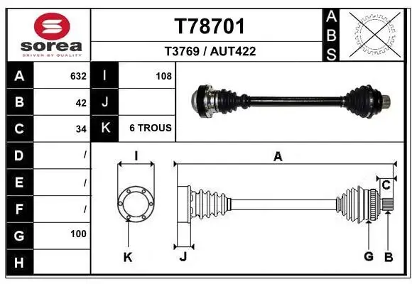 Antriebswelle Hinterachse links Hinterachse rechts EAI T78701