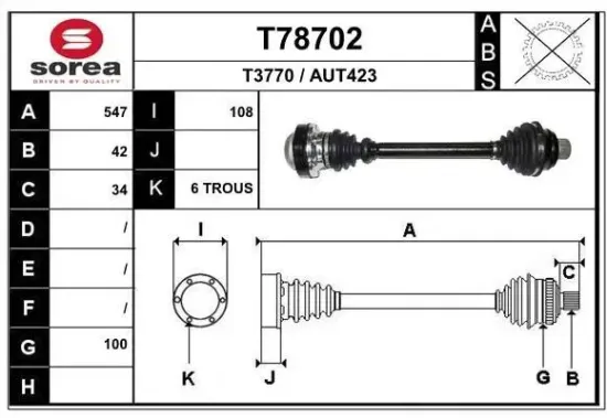 Antriebswelle Hinterachse rechts EAI T78702 Bild Antriebswelle Hinterachse rechts EAI T78702