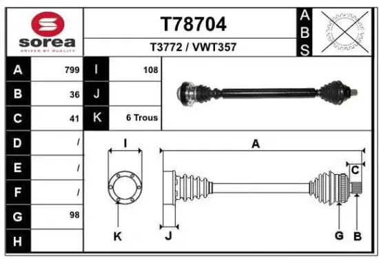 Antriebswelle Vorderachse rechts EAI T78704 Bild Antriebswelle Vorderachse rechts EAI T78704