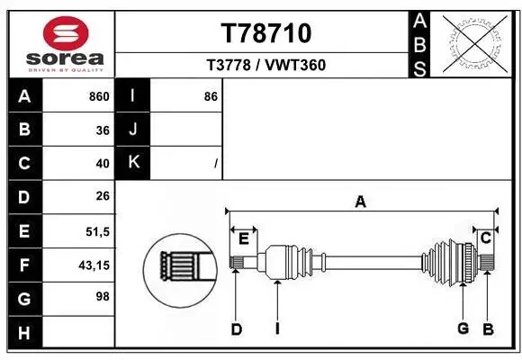 Antriebswelle Vorderachse rechts EAI T78710