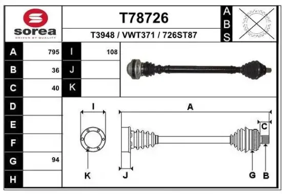 Antriebswelle Vorderachse rechts EAI T78726 Bild Antriebswelle Vorderachse rechts EAI T78726