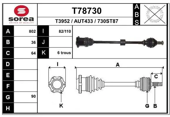 Antriebswelle Vorderachse rechts EAI T78730
