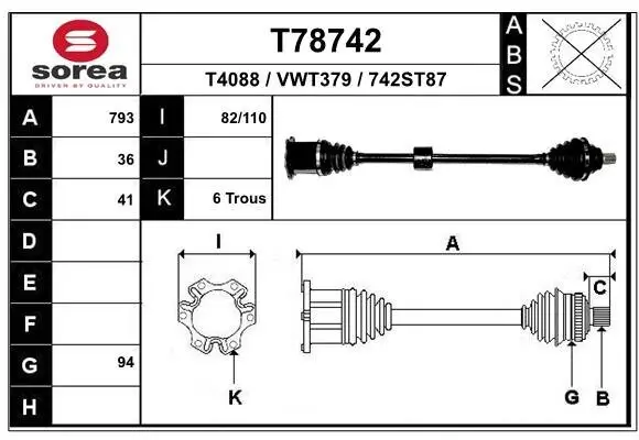 Antriebswelle Vorderachse rechts EAI T78742