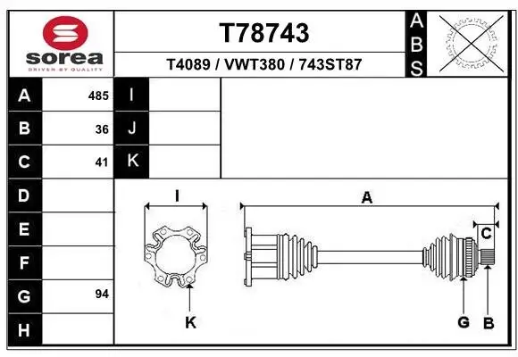 Antriebswelle Vorderachse links EAI T78743
