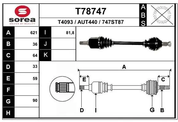 Antriebswelle Vorderachse links EAI T78747