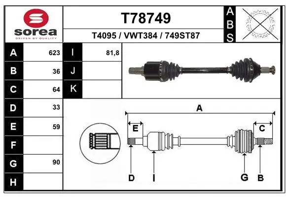 Antriebswelle Vorderachse links EAI T78749