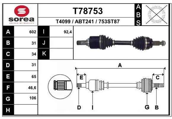 Antriebswelle Vorderachse links EAI T78753